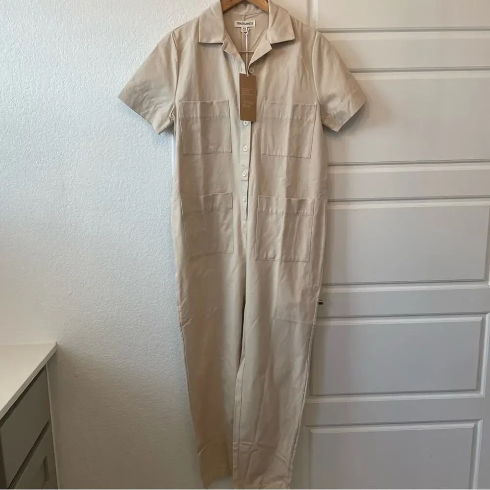 Tradlands Cream Short-Sleeve Utility Jumpsuit